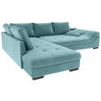 ECKSOFA Türkis Cord  inkl. Zierkissen, Rückenkissen, Rücken echt  - Türkis/Schwarz, KONVENTIONELL, Holz/Textil (202/298cm) - Carryhome