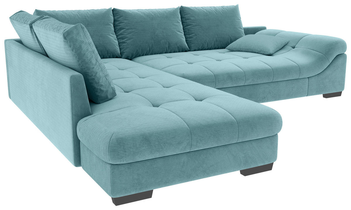ECKSOFA Türkis Cord  - Türkis/Schwarz, KONVENTIONELL, Holz/Textil (202/298cm) - Carryhome