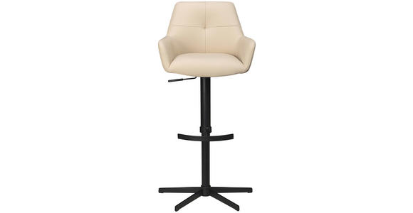 BARHOCKER Echtleder Beige Eisen Sitzfläche 360° drehbar, inklusive Armlehnen  - Beige/Schwarz, Design, Leder/Metall (54/99-117/52,5cm) - Novel