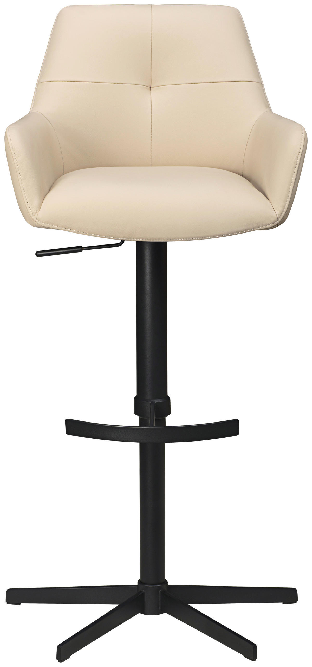 BARHOCKER Echtleder Beige Eisen Sitzfläche 360° drehbar, inklusive Armlehnen  - Beige/Schwarz, Design, Leder/Metall (54/99-117/52,5cm) - Novel