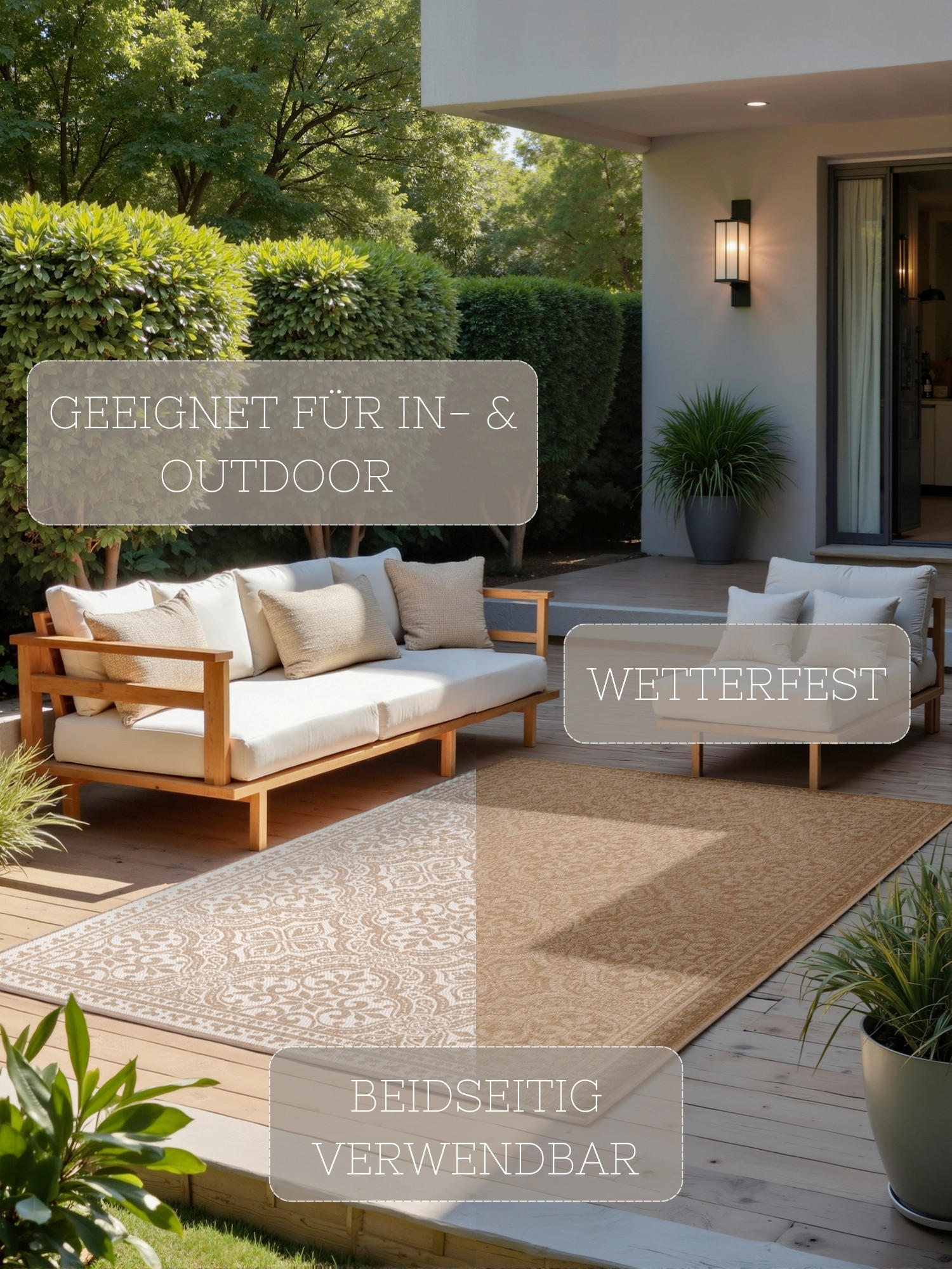 OUTDOORTEPPICH 120/170 cm Duet Weiß, Sandfarben  - Sandfarben/Weiß, Design, Kunststoff (120/170cm)