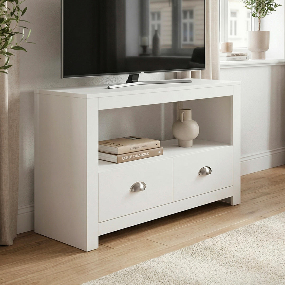 TV-BÄNK  85/39/58 cm 2 låda(or) stående  - vit/silver, Design, metall/trämaterial (85/39/58cm) - Livetastic