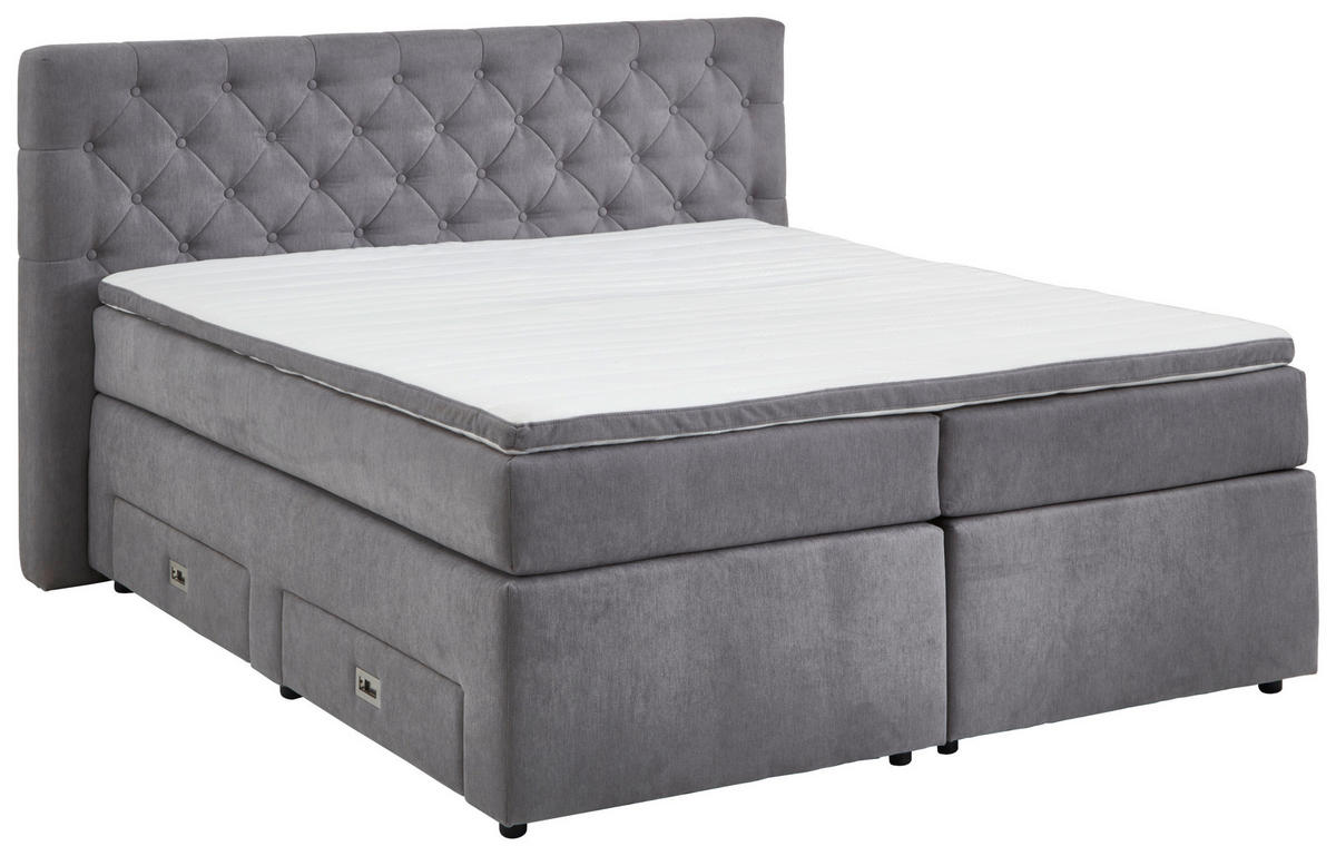 BOXSPRING KREVET    160/200 cm  - siva/crna, Moderno, drvni materijal/drvo (160/200cm) - MID.YOU