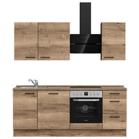 BUCĂTĂRIE FĂRĂ ELECTROCASNICE  - stejar închis la culoare/negru, Modern, metal/material pe bază de lemn (210cm) - Nobilia