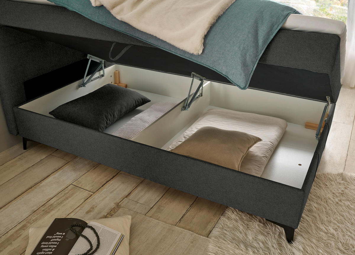 BOXBETT 120/200 cm  in Anthrazit  - Anthrazit, Basics, Holzwerkstoff/Textil (120/200cm) - Xora