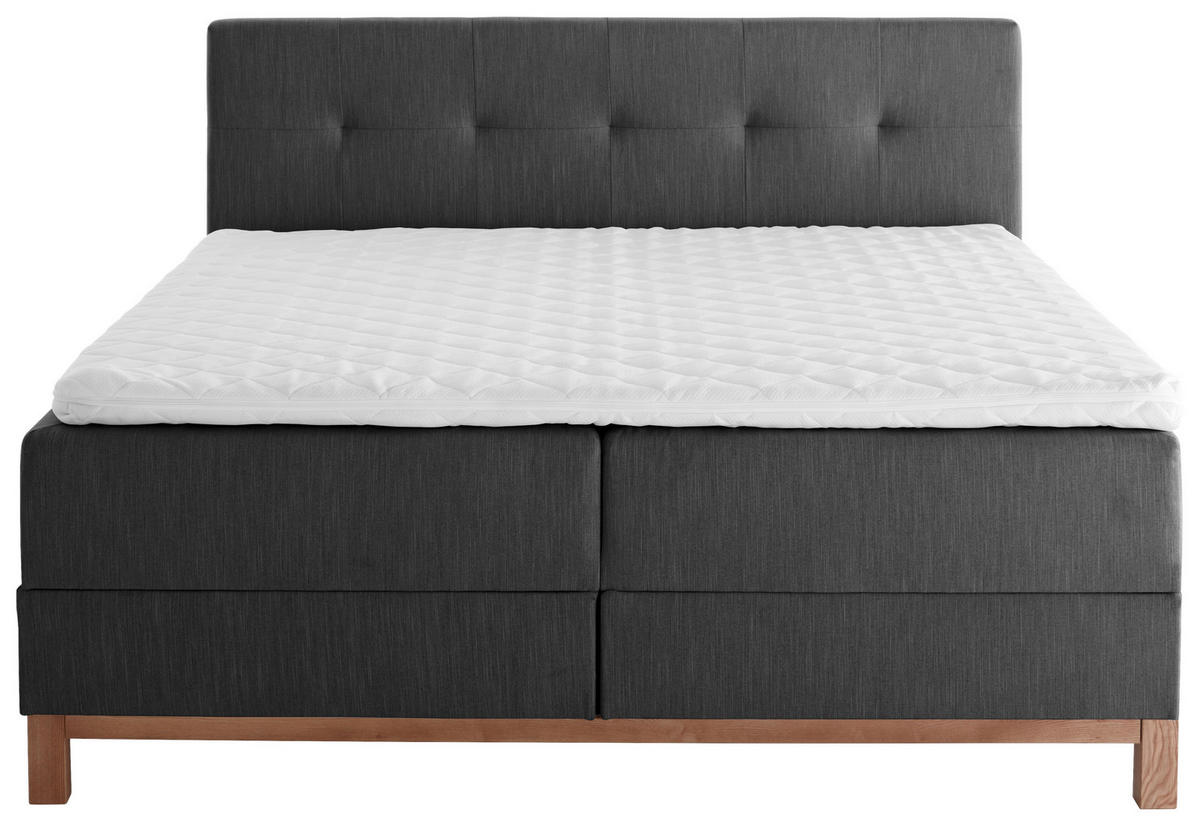BOXBETT 180/200 cm,  in Anthrazit, Bettkasten, Topper, H3 + H3 = fest  - Eichefarben/Anthrazit, MODERN, Holz/Textil (180/200cm) - Livetastic