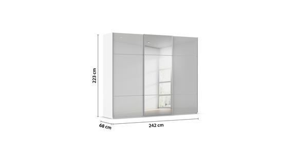 SCHWEBETÜRENSCHRANK 242/223/68 cm 3-türig Grau, Weiß - Alufarben/Weiß, KONVENTIONELL, Glas/Holzwerkstoff (242/223/68cm) - Novel