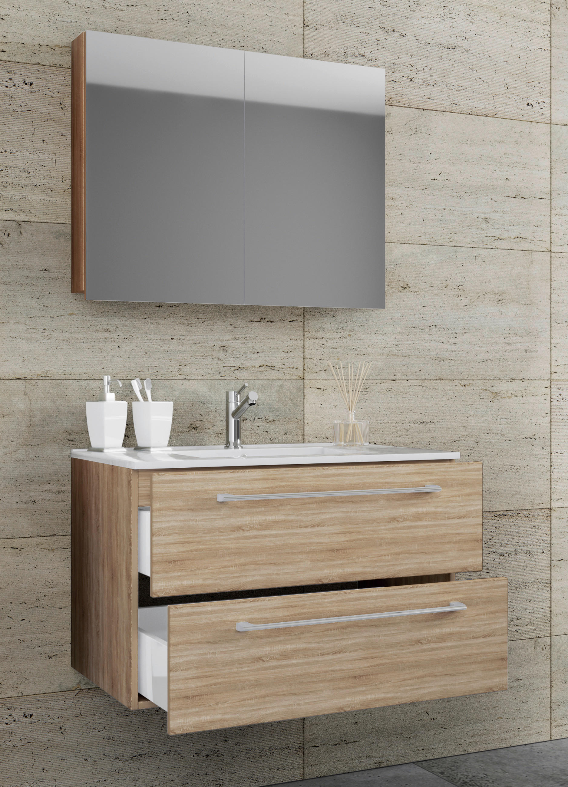 BADRUM 60 cm - vit/Sonoma ek, Modern, metall/trämaterial (60cm) - MID.YOU