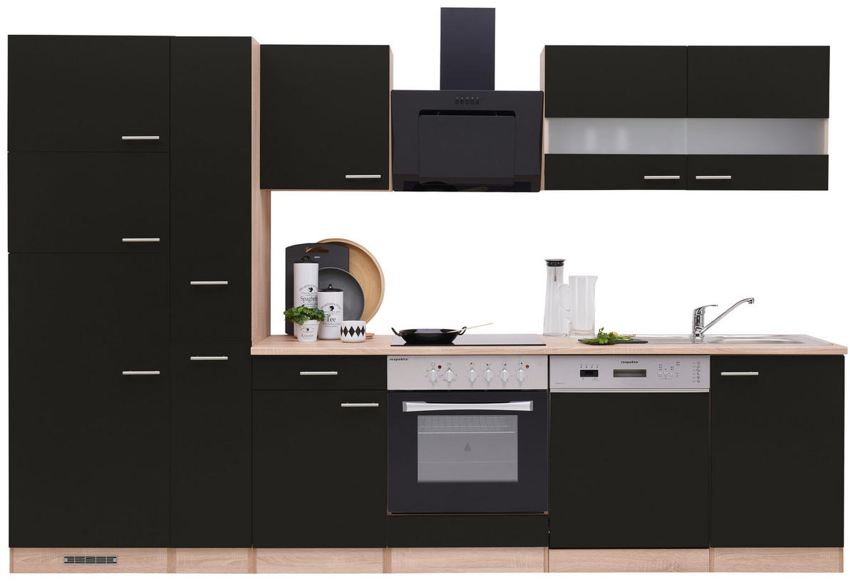 KÜCHENBLOCK 310 cm   in Schwarz, Eichefarben  - Eichefarben/Schwarz, Basics, Holzwerkstoff (310cm) - Respekta