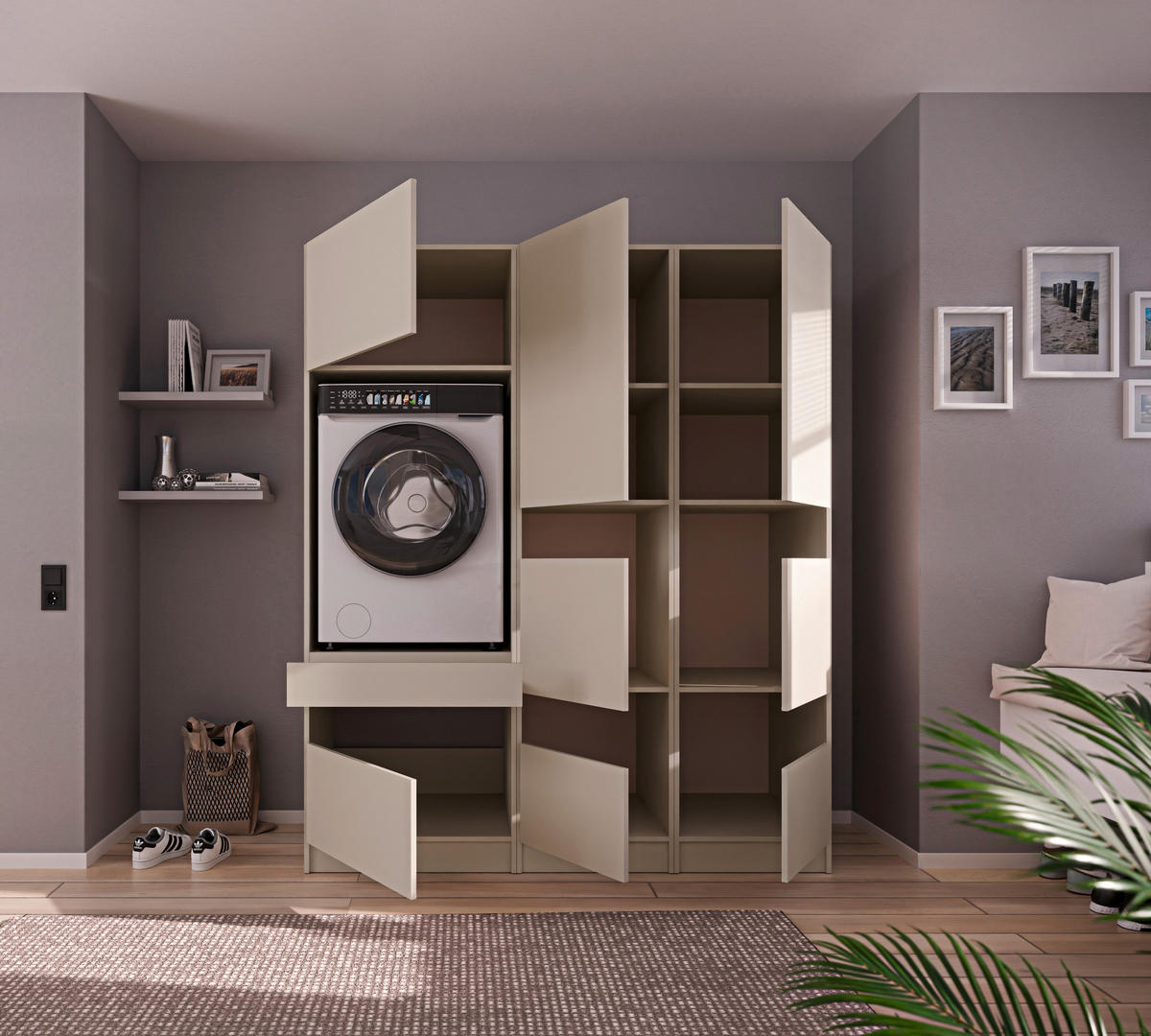 MEHRZWECKSCHRANK 50/200/68 cm  in Kaschmir  - Kaschmir/Schwarz, Design, Holzwerkstoff/Metall (50/200/68cm) - Milino