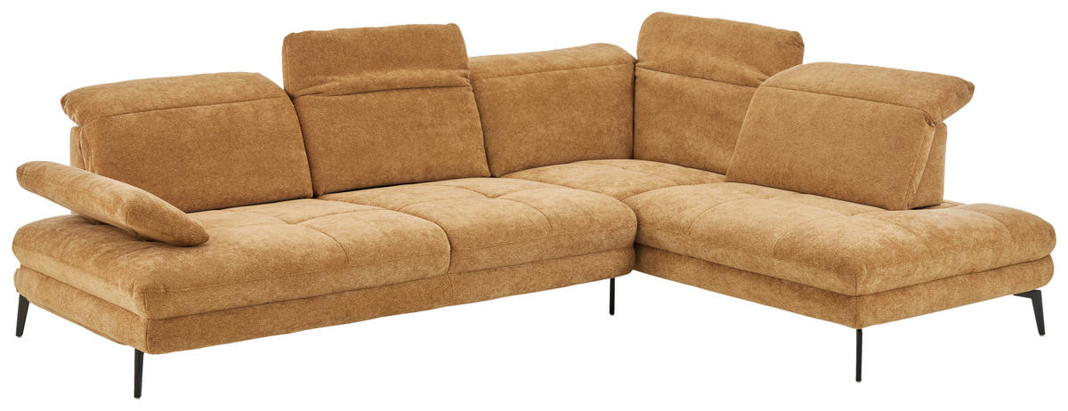 ECKSOFA Beldomo System Dunkelgelb Chenille Rücken echt, Kopfteilverstellung  - Dunkelgelb/Schwarz, Design, Textil/Metall (311/235cm) - Beldomo System