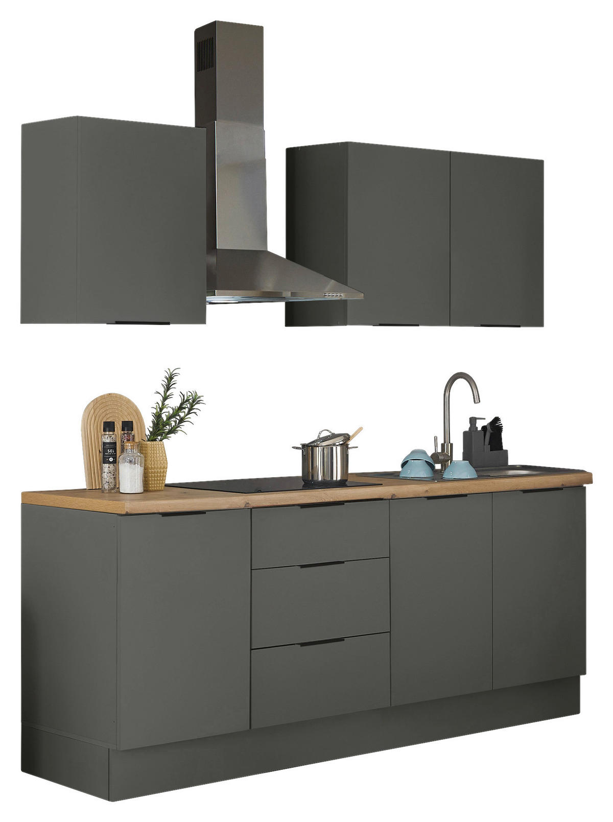 KÜCHENLEERBLOCK   in Graphitfarben  - Schwarz/Graphitfarben, Basics, Holzwerkstoff/Metall (210/211/60cm) - Xora