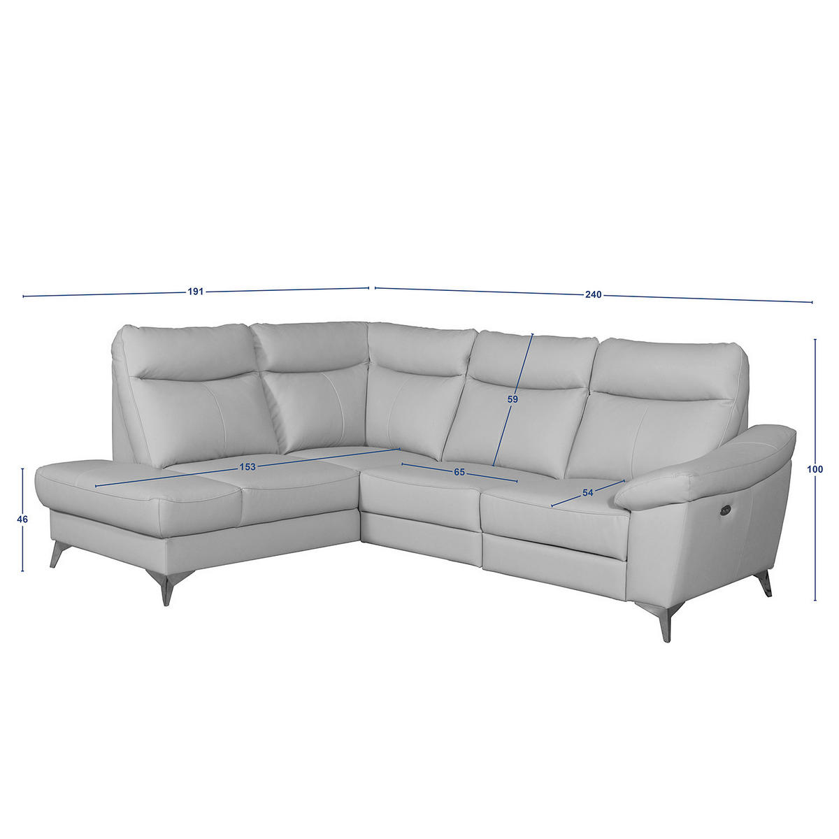 ECKSOFA Platinfarben Echtleder Lederlook  - Platinfarben/Chromfarben, Design, Leder/Textil (194cm) - Livetastic