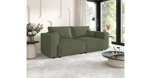 SCHLAFSOFA Cord Olivgrün  inkl. Zierkissen, Bettkasten, Schlaffunktion  - Schwarz/Olivgrün, MODERN, Kunststoff/Textil (250/68/104cm) - Xora