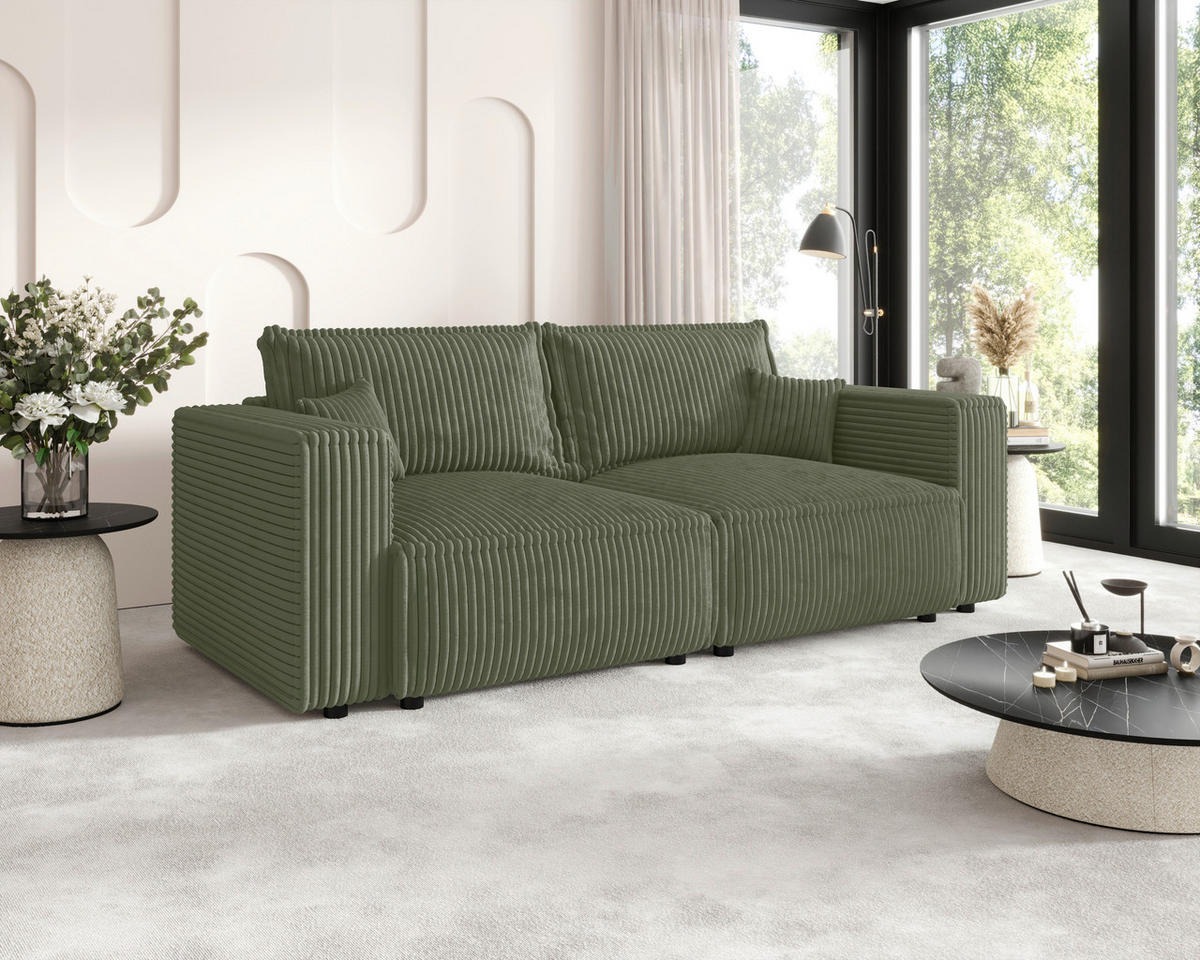 SCHLAFSOFA Cord Olivgrün  inkl. Zierkissen, Bettkasten, Schlaffunktion  - Schwarz/Olivgrün, MODERN, Kunststoff/Textil (250/68/104cm) - Xora