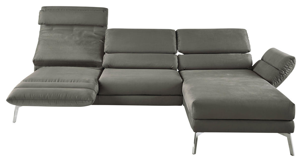 ECKSOFA Graphitfarben Mikrofaser  - Chromfarben/Graphitfarben, Design, Textil/Metall (279-327/176-217cm) - Dieter Knoll