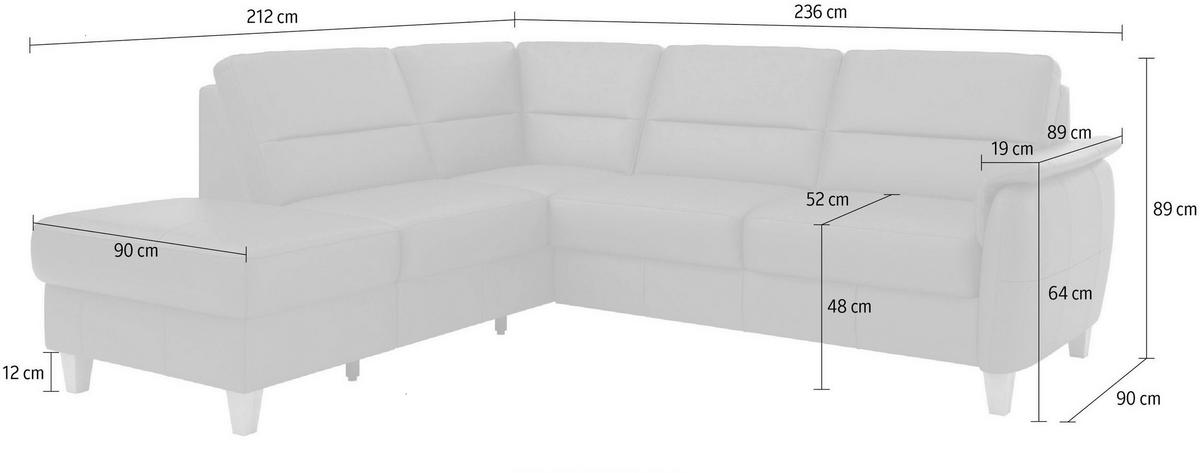 ROHOVÁ SEDAČKA, kůže, antracitová - barvy dubu/antracitová, Basics, dřevo/kůže (212/236cm) - Sit & More