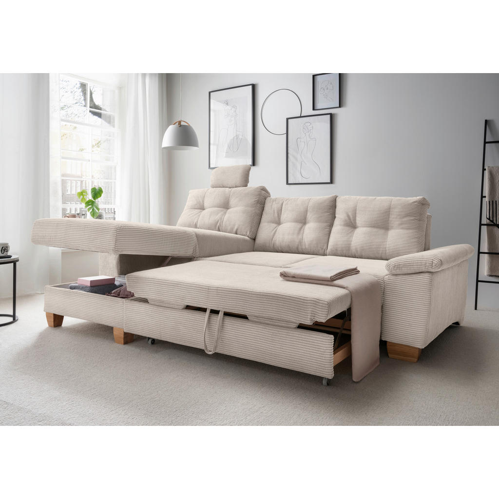 Thumbnail - Livetastic Ecksofa, Beige, Textil, Buche, 4-Sitzer, Füllung: Schaumstoff, Ottomane links, L-Form, 270x176 cm, Liegefunkt...