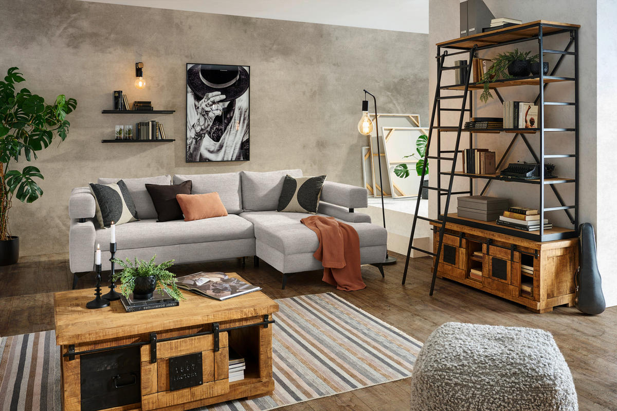 ECKSOFA in Chenille Beige  - Beige/Schwarz, Konventionell, Textil/Metall (265/184cm) - Hom`in