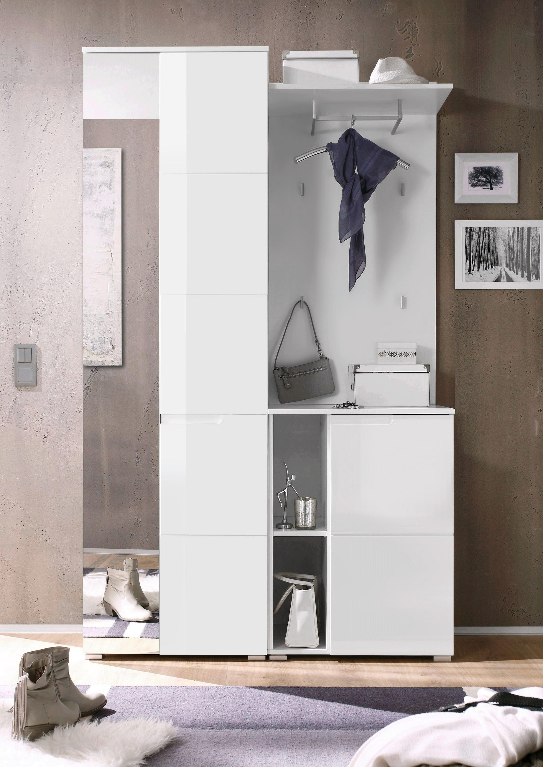 GARDEROBE 3-teilig  in 120/198/40 cm  - Weiß, Basics, Glas/Holzwerkstoff (120/198/40cm) - Xora
