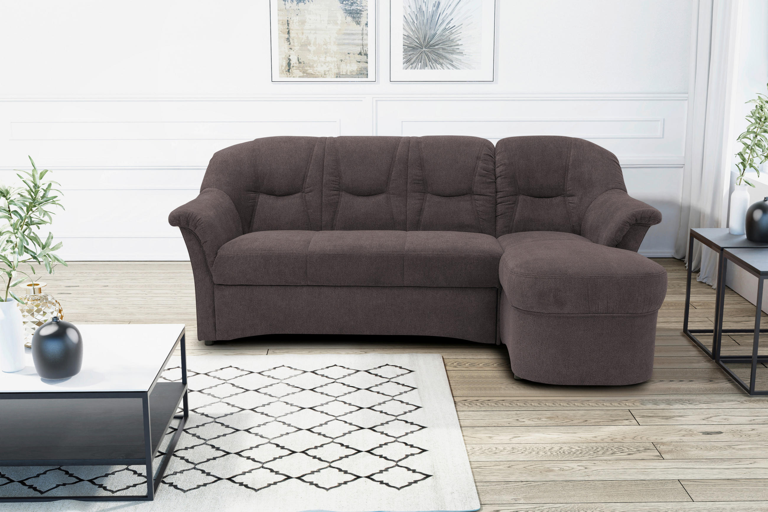 ECKSOFA Greige Mikrofaser  - Greige/Schwarz, KONVENTIONELL, Kunststoff/Textil (232/146cm) - MID.YOU
