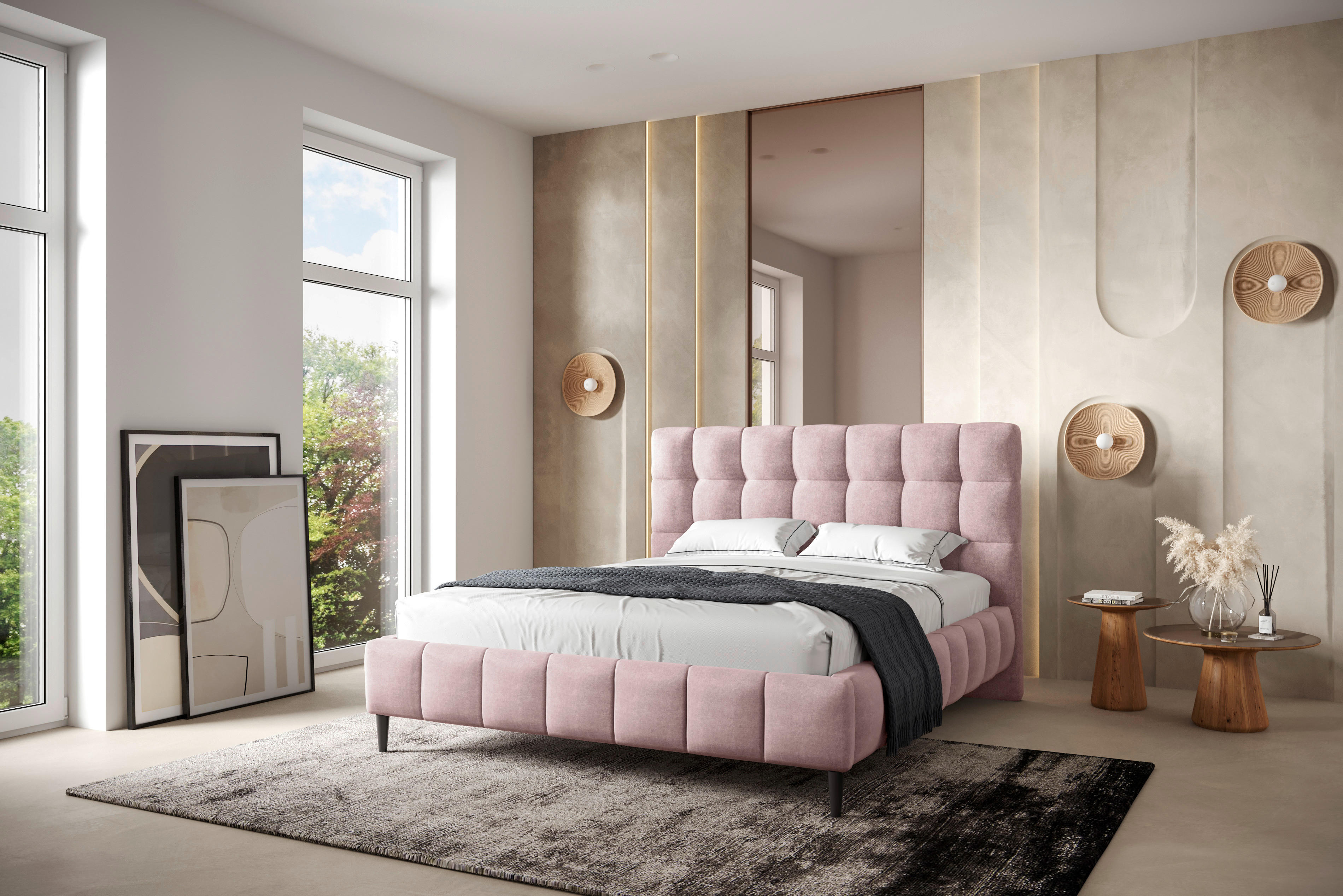LIT REMBOURRÉ 180/200 cm  in Rosa  - Schwarz/Rosa, Modern, Holzwerkstoff/Kunststoff (180/200cm) - MID.YOU
