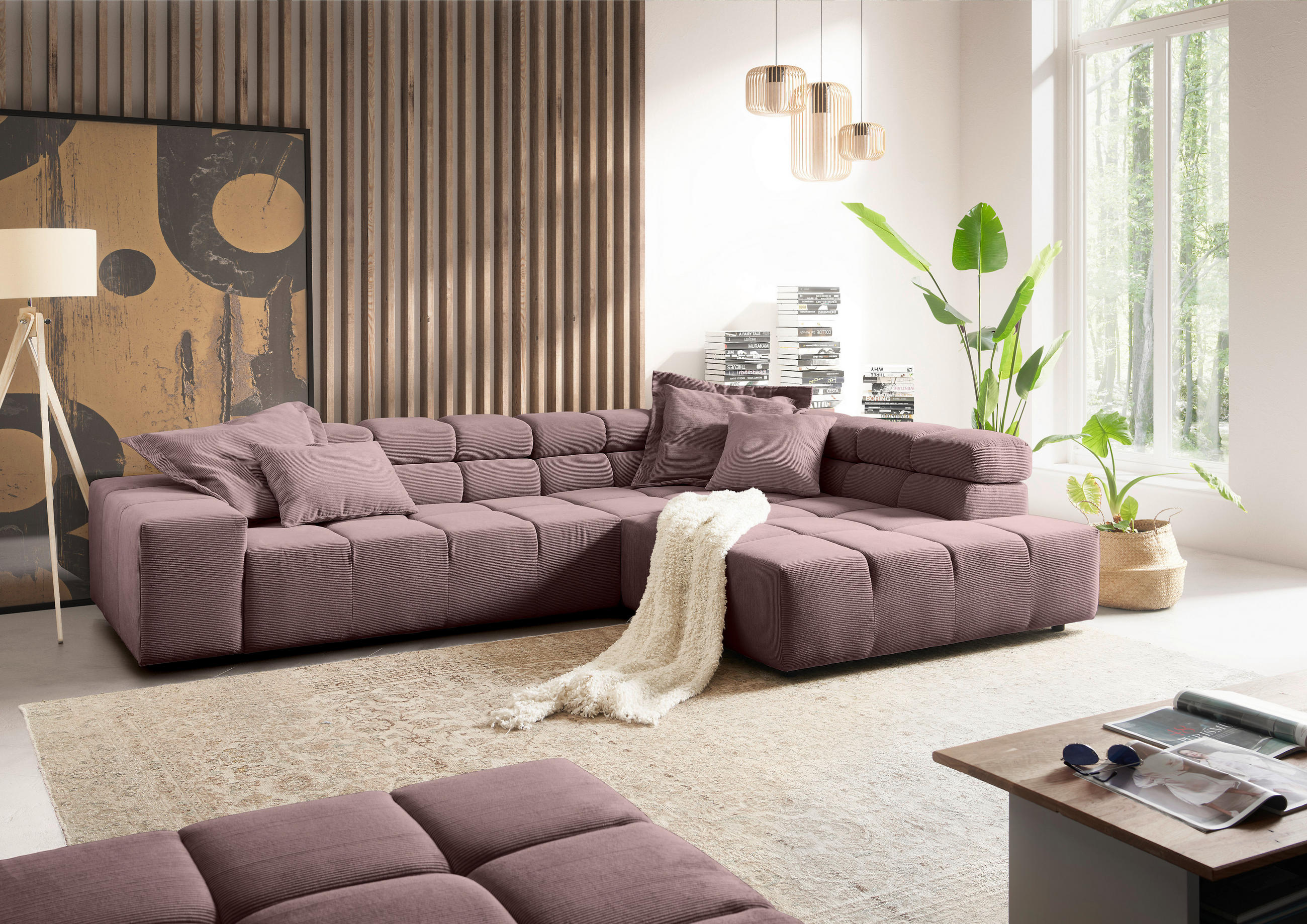 ECKSOFA Altrosa Feincord  - Schwarz/Altrosa, Design, Kunststoff/Textil (319/215cm) - Hom`in