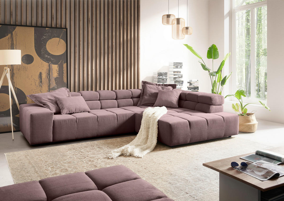 ECKSOFA Altrosa Feincord  - Schwarz/Altrosa, Design, Kunststoff/Textil (319/215cm) - Hom`in
