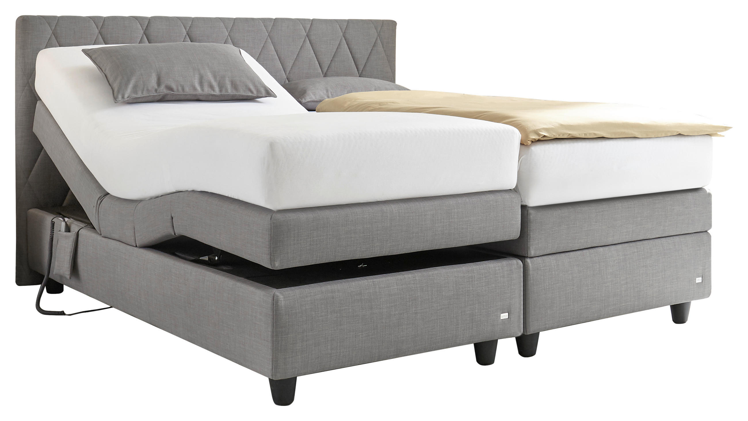 BOXSPRINGBETT 160/200 cm,  in Grau, Matratze, gepolstertes Kopfteil, motorische Verstellbarkeit, H2 + H3 = mittel + fest  - Schwarz/Grau, Design, Kunststoff/Textil (160/200cm) - RUF Betten