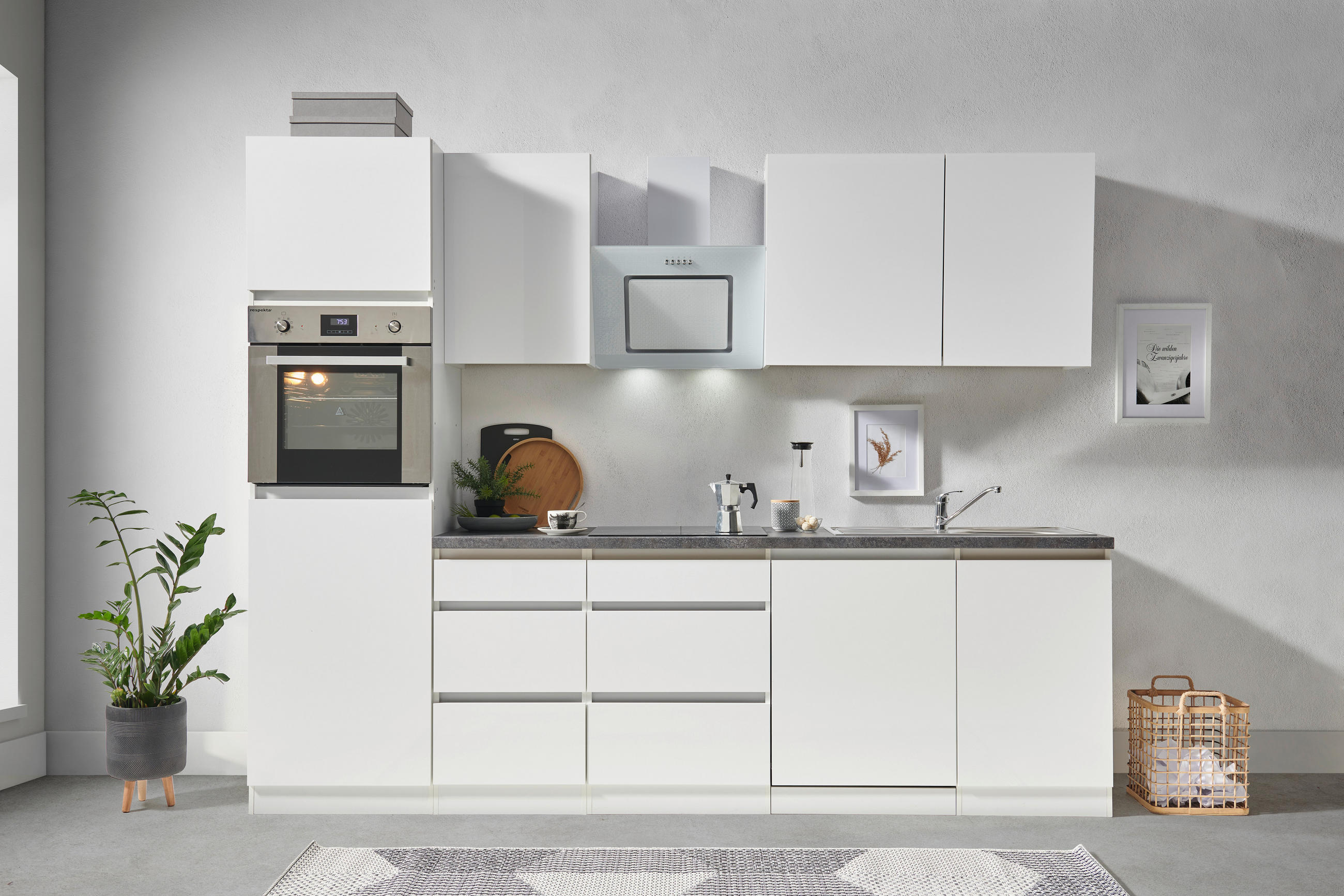 KÜCHENBLOCK 280 cm in Weiss - Weiss/Grau, Modern, Holzwerkstoff (280cm) - Respekta