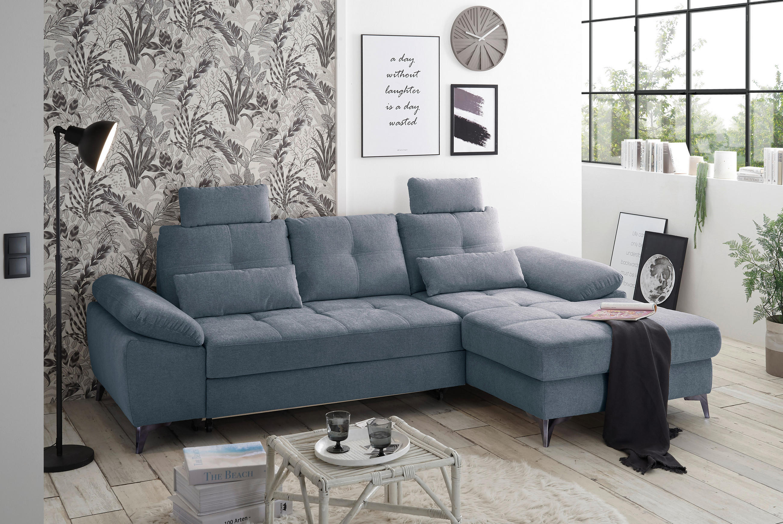 KUTNA GARNITURA tekstil  plava   - boje kroma/crna, Konvencionalno, tekstil/plastika (270/170cm) - MID.YOU