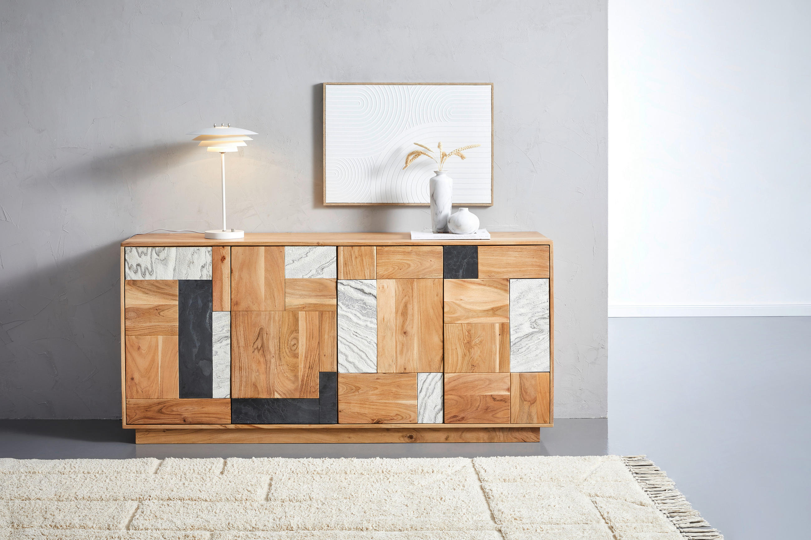 SIDEBOARD 170/80/40 cm  in Anthrazit, Weiß, Akaziefarben  - Anthrazit/Weiß, Design, Holz/Stein (170/80/40cm) - Livetastic