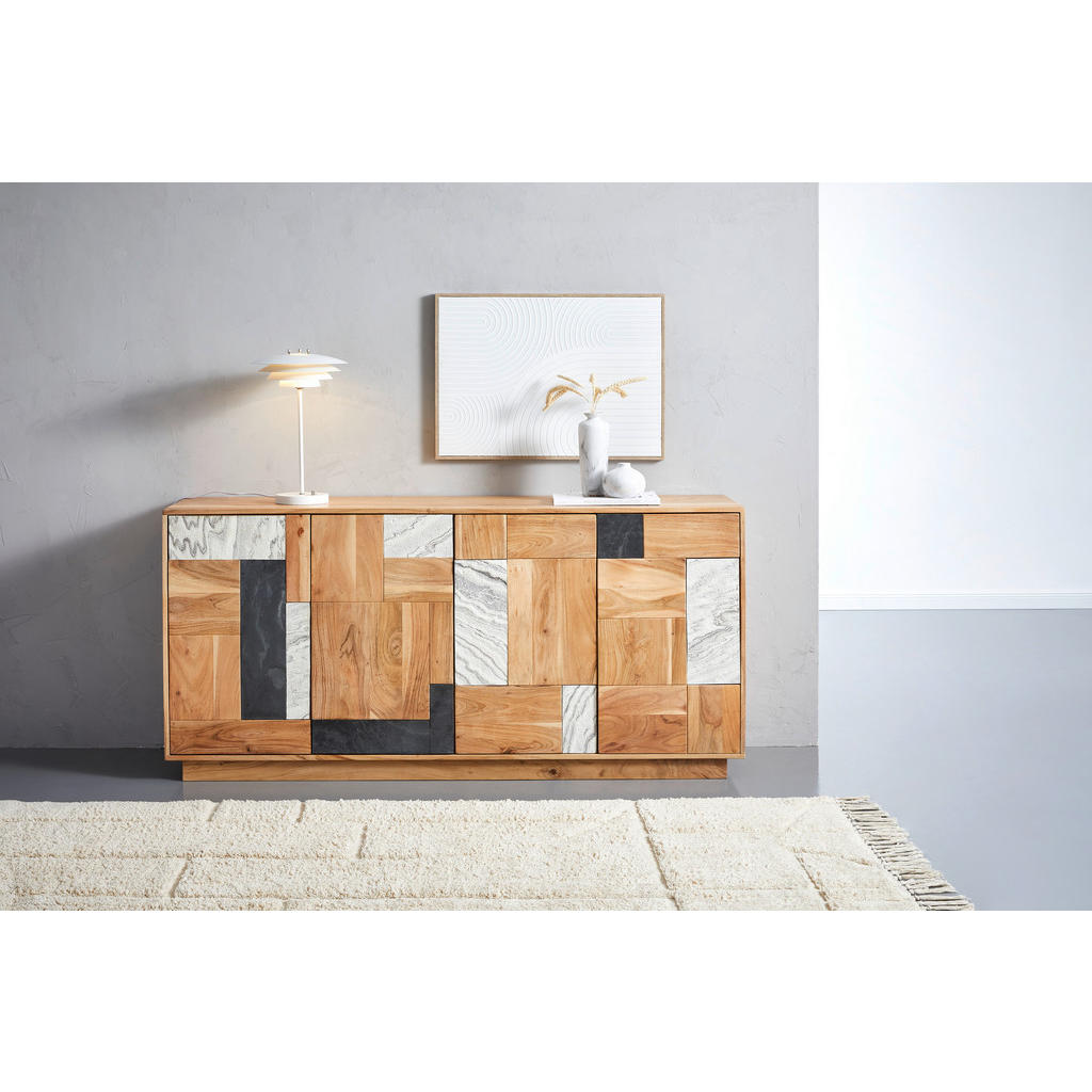 Thumbnail - Livetastic Sideboard, Anthrazit, Weiß, Akazie, Holz, Stein, Akazie, massiv,vollmassiv,vollmassiv, 2 Fächer, 170x80x40 cm...