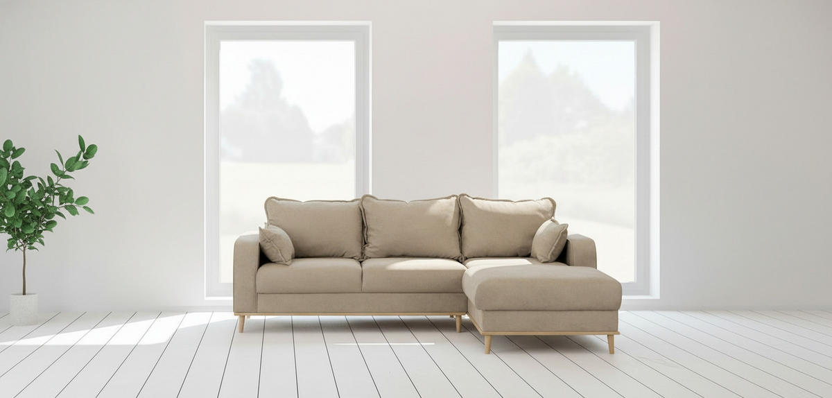 ECKSOFA Beata in Mikrofaser Beige  230/150 cm  - Wengefarben/Beige, Design, Holz/Textil (230/150cm) - Livetastic
