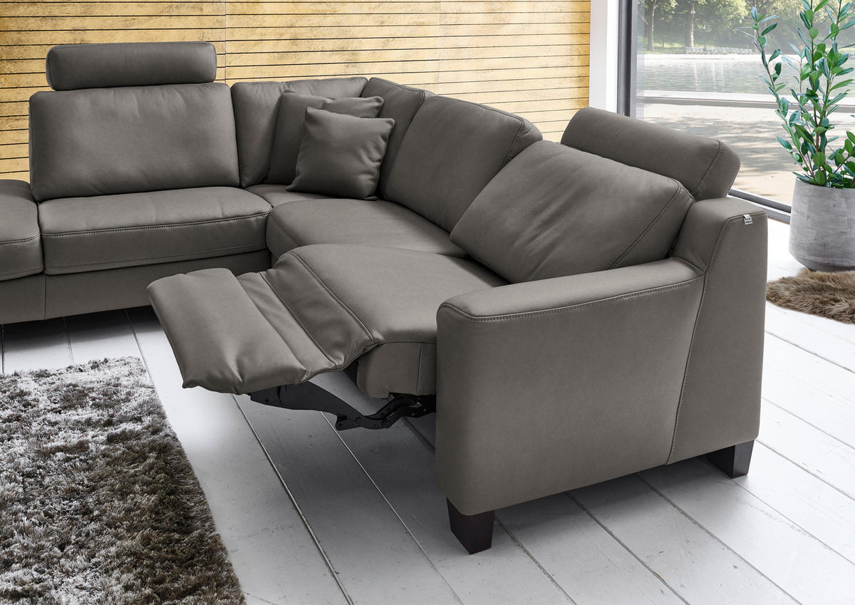ECKSOFA in Echtleder Graubraun  - Eichefarben/Graubraun, Design, Leder/Holz (235/259cm) - Valdera