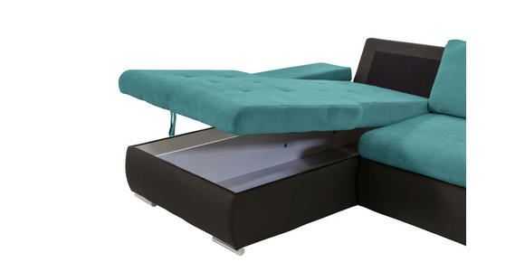 ECKSOFA in Flachgewebe Schwarz, Türkis 175/271 cm - Türkis/Schwarz, Design, Kunststoff/Textil (175/271cm) - Xora