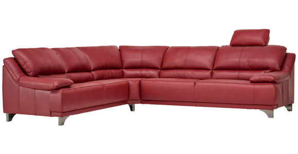 ECKSOFA in Echtleder Rot  - Rot/Schwarz, Design, Leder/Metall (253/290cm) - Xora