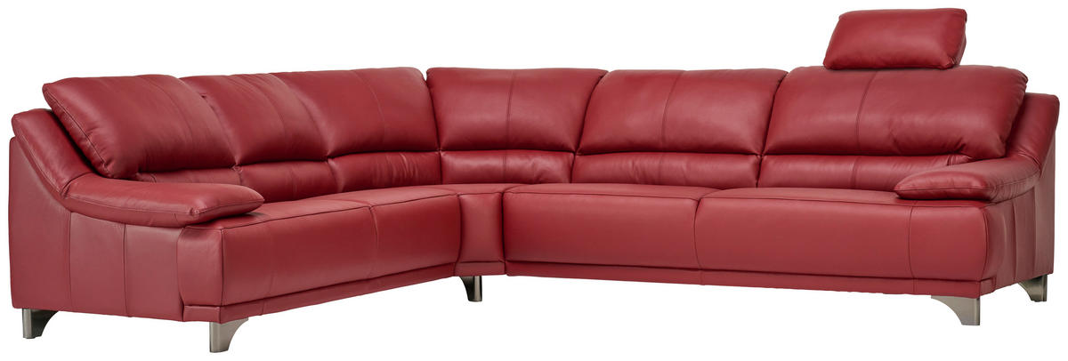 ECKSOFA in Echtleder Rot  - Rot/Schwarz, Design, Leder/Metall (253/290cm) - Xora