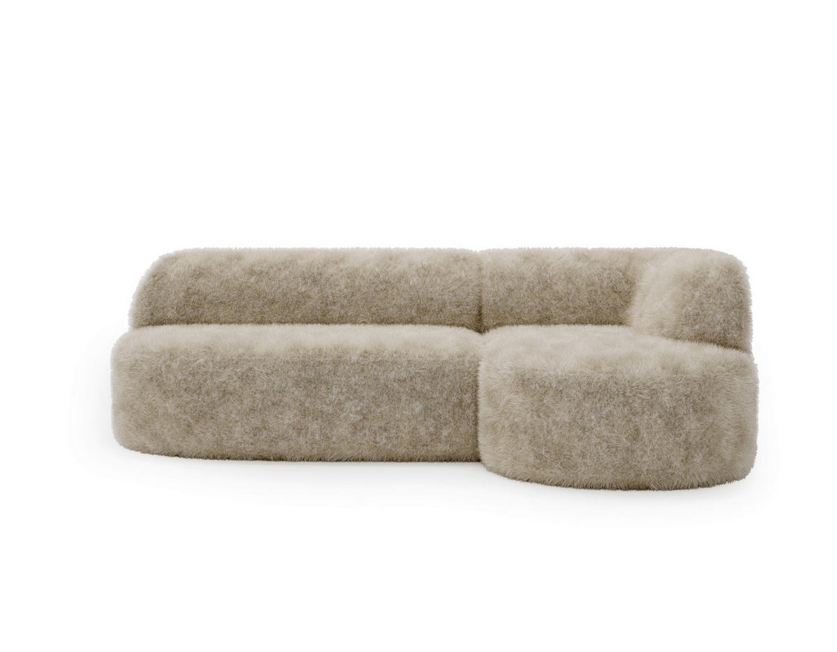 ECKSOFA Teddystoff Creme  - Creme/Schwarz, Design, Kunststoff/Textil (218/156cm) - Livetastic