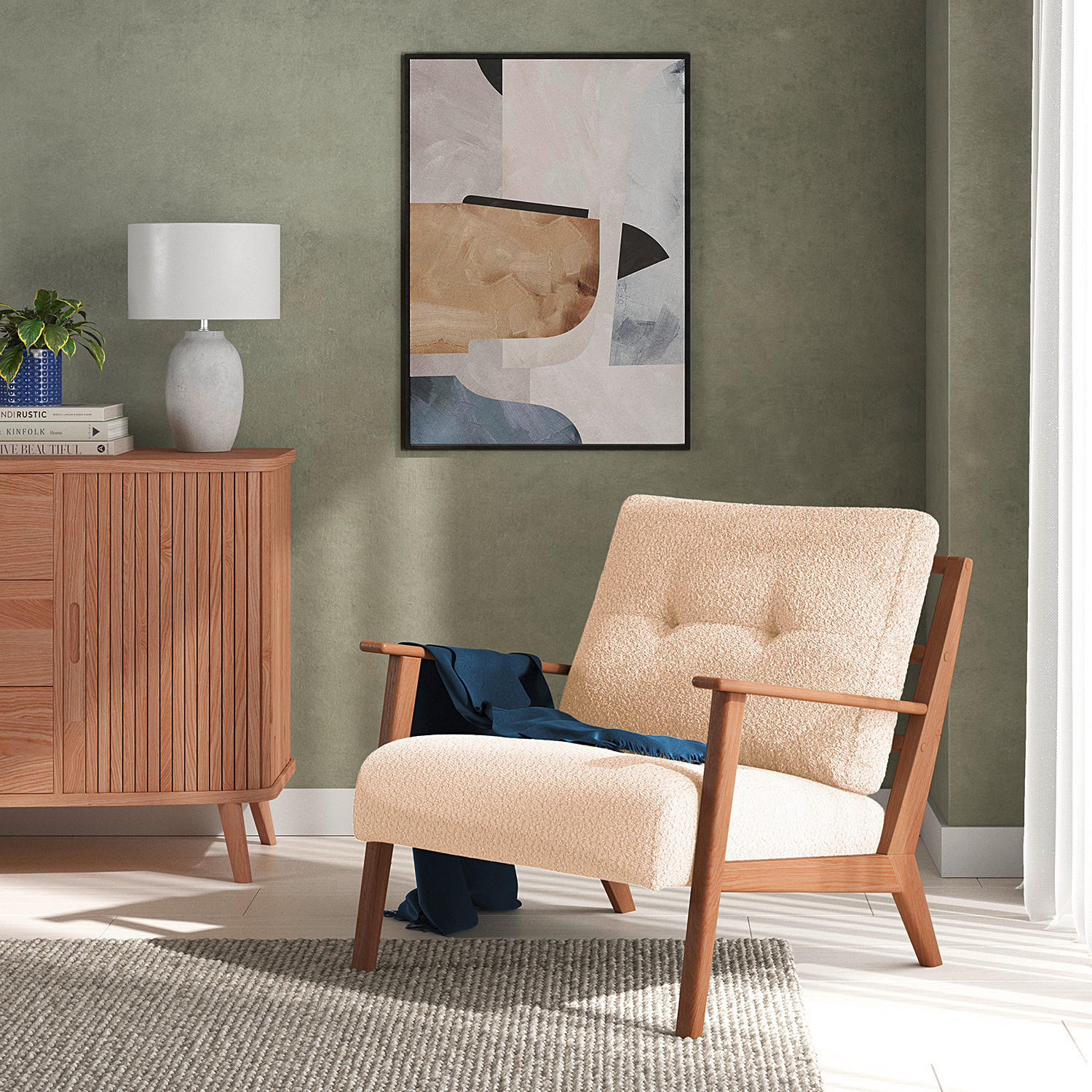 SESSEL Bouclé Eichefarben, Beige    - Eichefarben/Beige, Natur, Holz/Textil (75/71/80cm) - home24