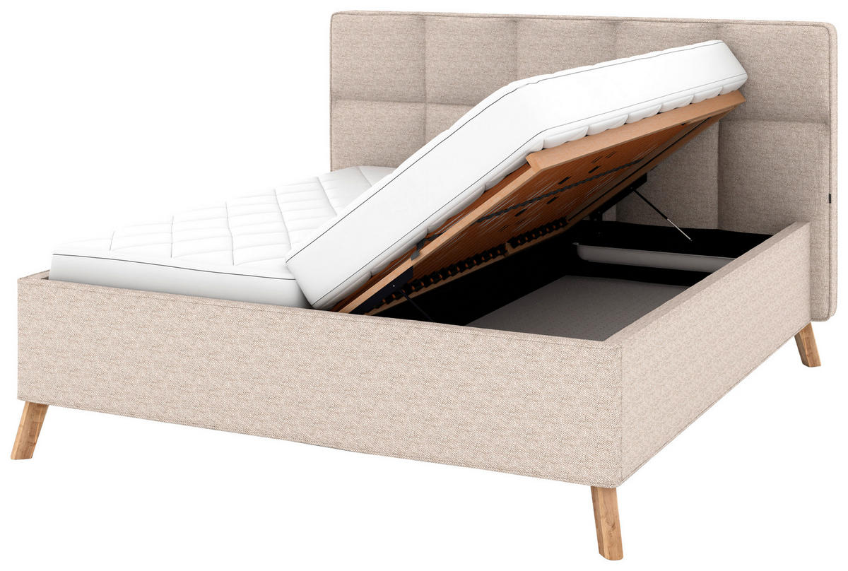 POLSTERBETT Bettkasten, motorische Verstellbarkeit, Fernbedienung, Lattenroste, Matratzen 180/200 cm  in Beige  - Beige/Schwarz, KONVENTIONELL, Holz/Textil (180/200cm) - Musterring