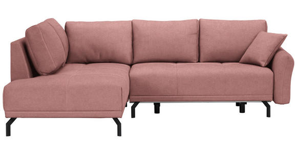 ECKSOFA  in Webstoff Altrosa Zierkissen, Rückenkissen, Bettkasten, Schlaffunktion, Rücken echt  191/250 cm  - Schwarz/Altrosa, LIFESTYLE, Textil/Metall (191/250cm) - Carryhome