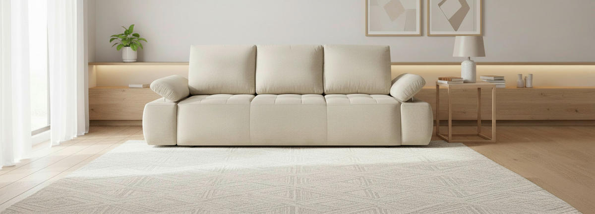 SCHLAFSOFA  mit Bettkasten erhältlich, Bettfunktion erhältlich Chenille, Jacquard Beige  - Beige/Schwarz, Design, Kunststoff/Textil (255/89/109cm) - MID.YOU