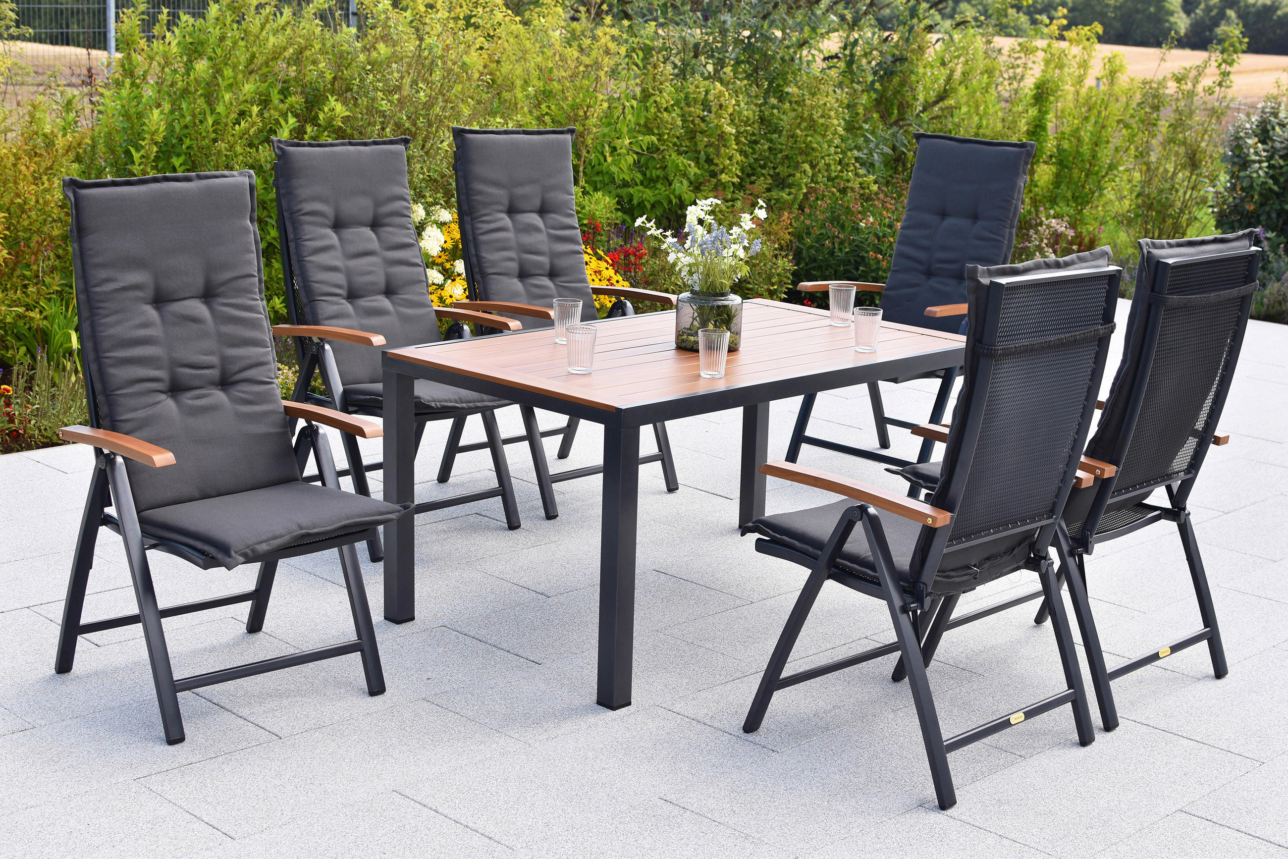 GARTENTISCHGRUPPE  - Graphitfarben/Naturfarben, KONVENTIONELL, Textil/Metall - Gardenson