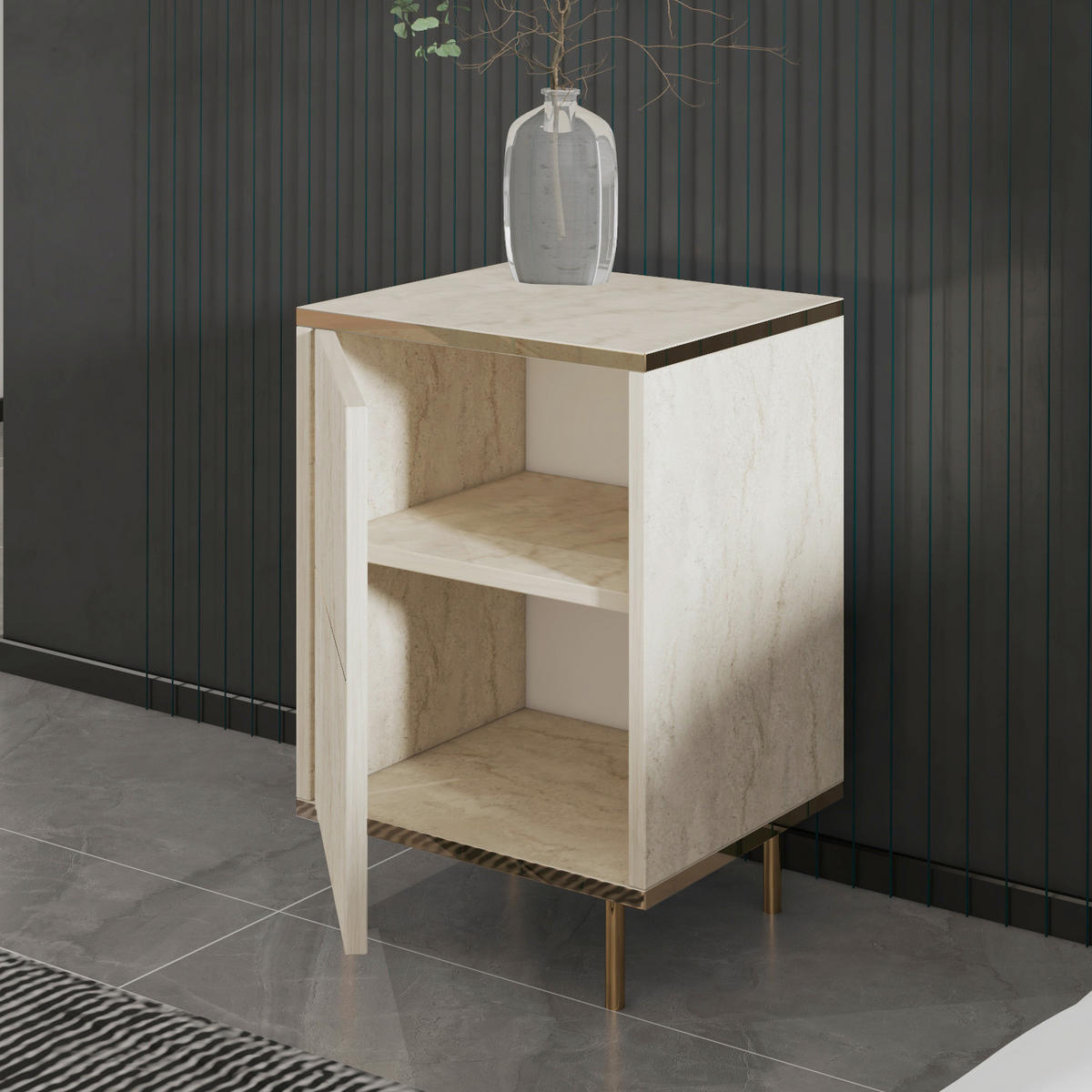 NATTDUKSBORD i beige  - beige/svart, Design, metall/trämaterial (40/60/35cm) - Livetastic