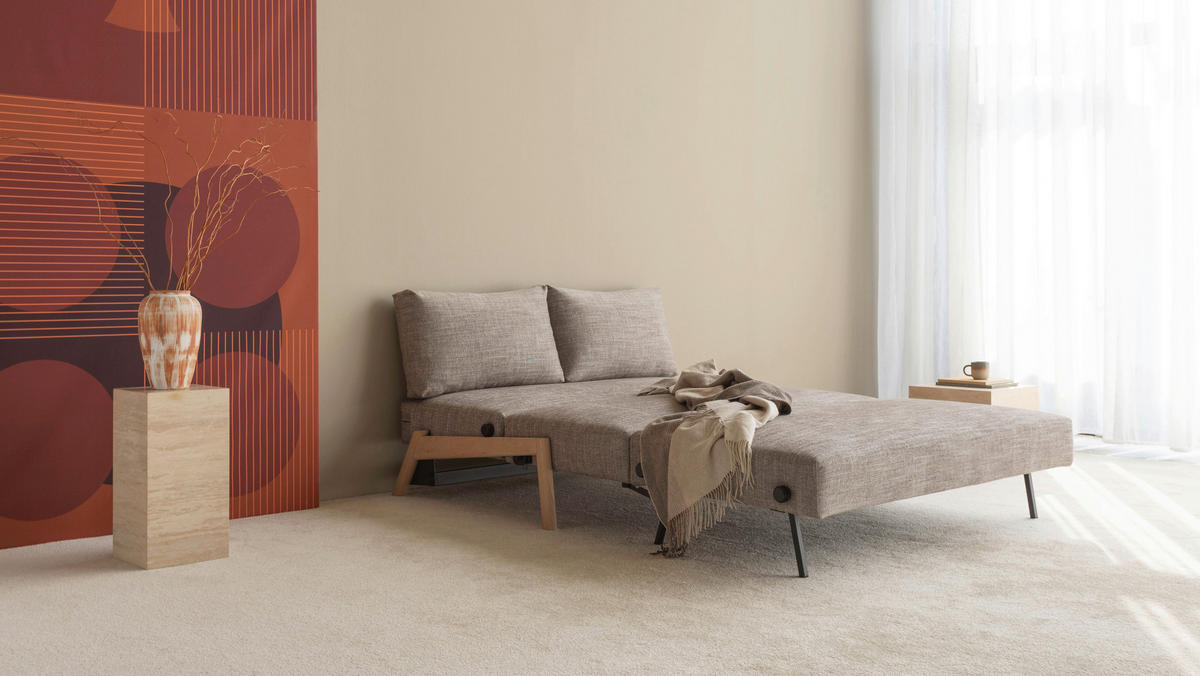 SCHLAFSOFA Flachgewebe Hellgrau  - Eichefarben/Hellgrau, Design, Holz/Textil (148/79/98cm) - Niels Andersson