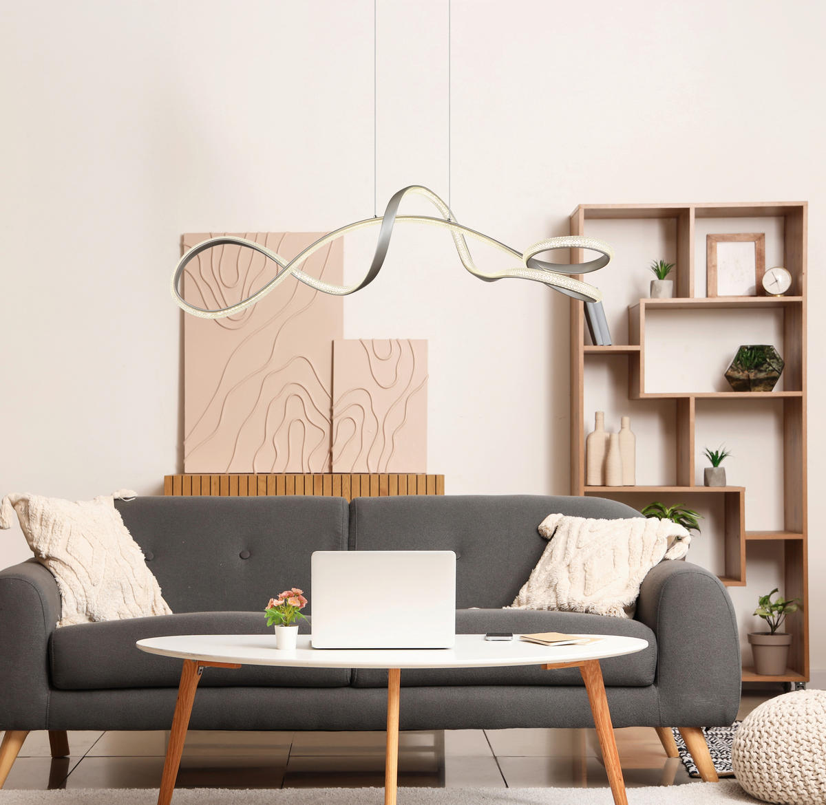 LED-HÄNGELEUCHTE SWIRL 108/33/120 cm  - Klar/Nickelfarben, Design, Kunststoff/Metall (108/33/120cm) - Globo