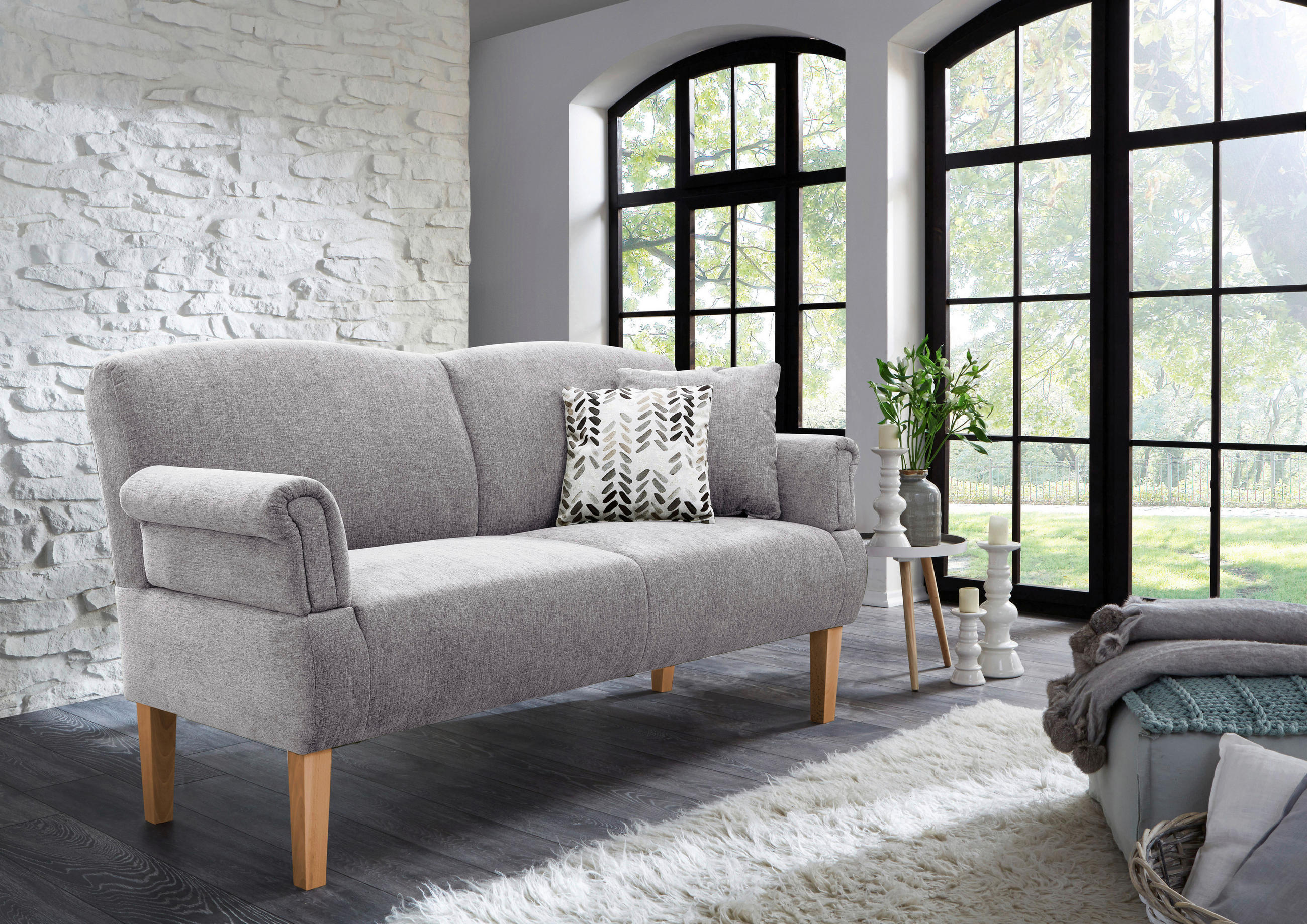KÜCHENSOFA  - Hellgrau/Naturfarben, ROMANTIK / LANDHAUS, Holz/Textil (181/98/81cm) - Cantus