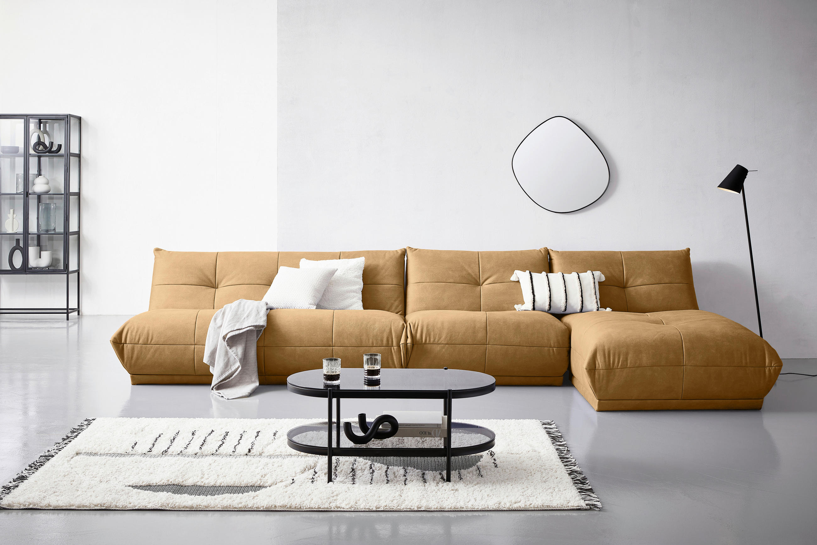 ECKSOFA Hellbraun Lederlook  - Hellbraun, Trend, Textil (390/185cm) - Livetastic