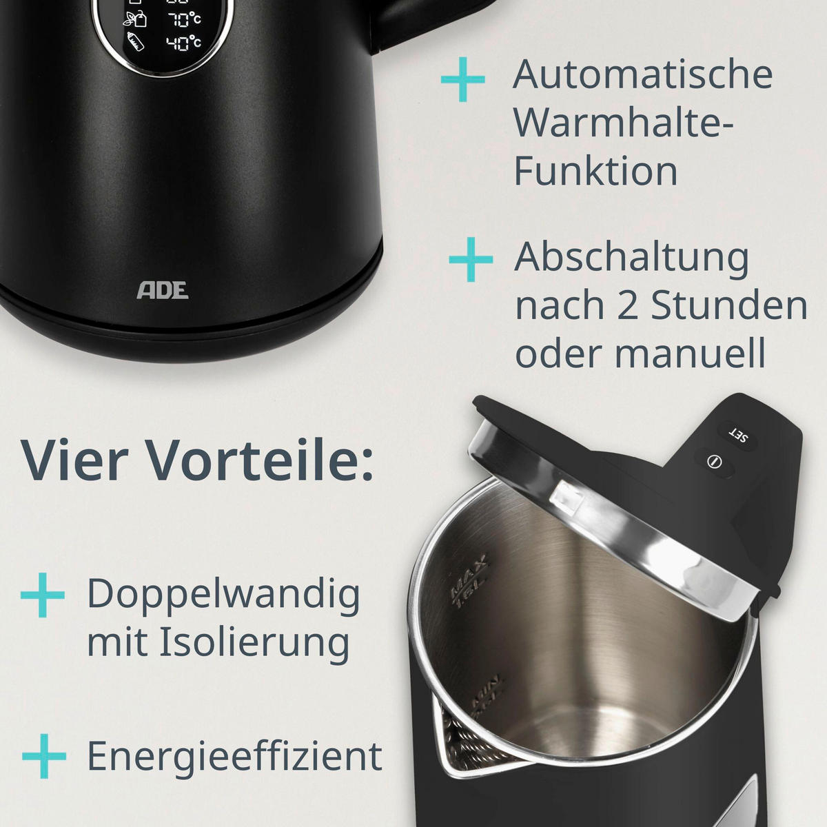WASSERKOCHER  - Schwarz, Basics, Kunststoff/Metall (15,8/20/27cm) - ADE